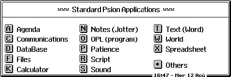Standard applications screen