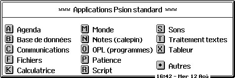Ecran des applications standard